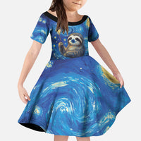 Sloth Life Is The Best Life Kid Short Sleeve Dress with Starry Night Sky - Wonder Print Shop