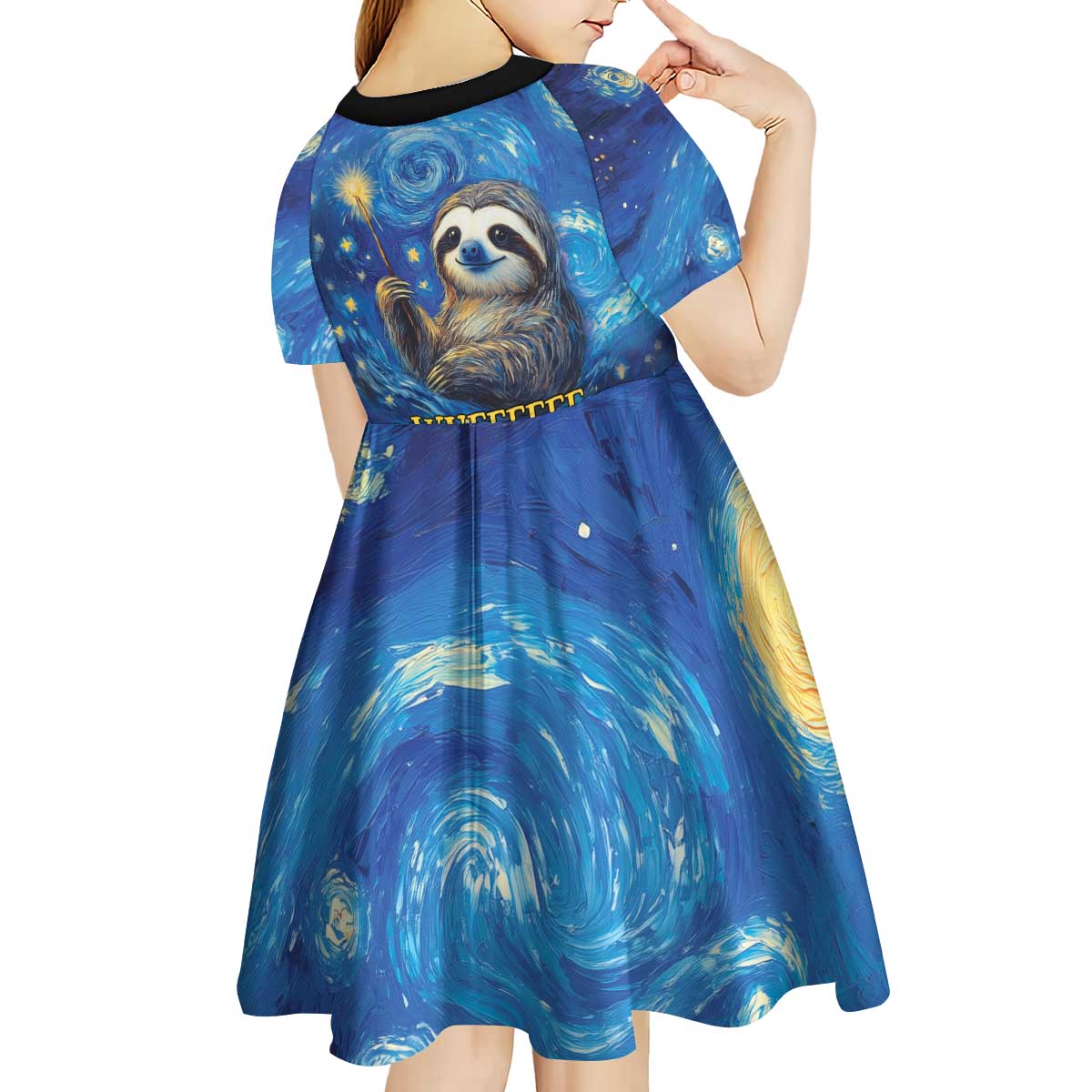 Sloth Life Is The Best Life Kid Short Sleeve Dress with Starry Night Sky - Wonder Print Shop