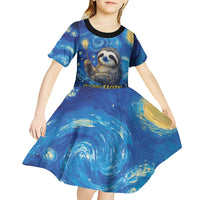 Sloth Life Is The Best Life Kid Short Sleeve Dress with Starry Night Sky - Wonder Print Shop
