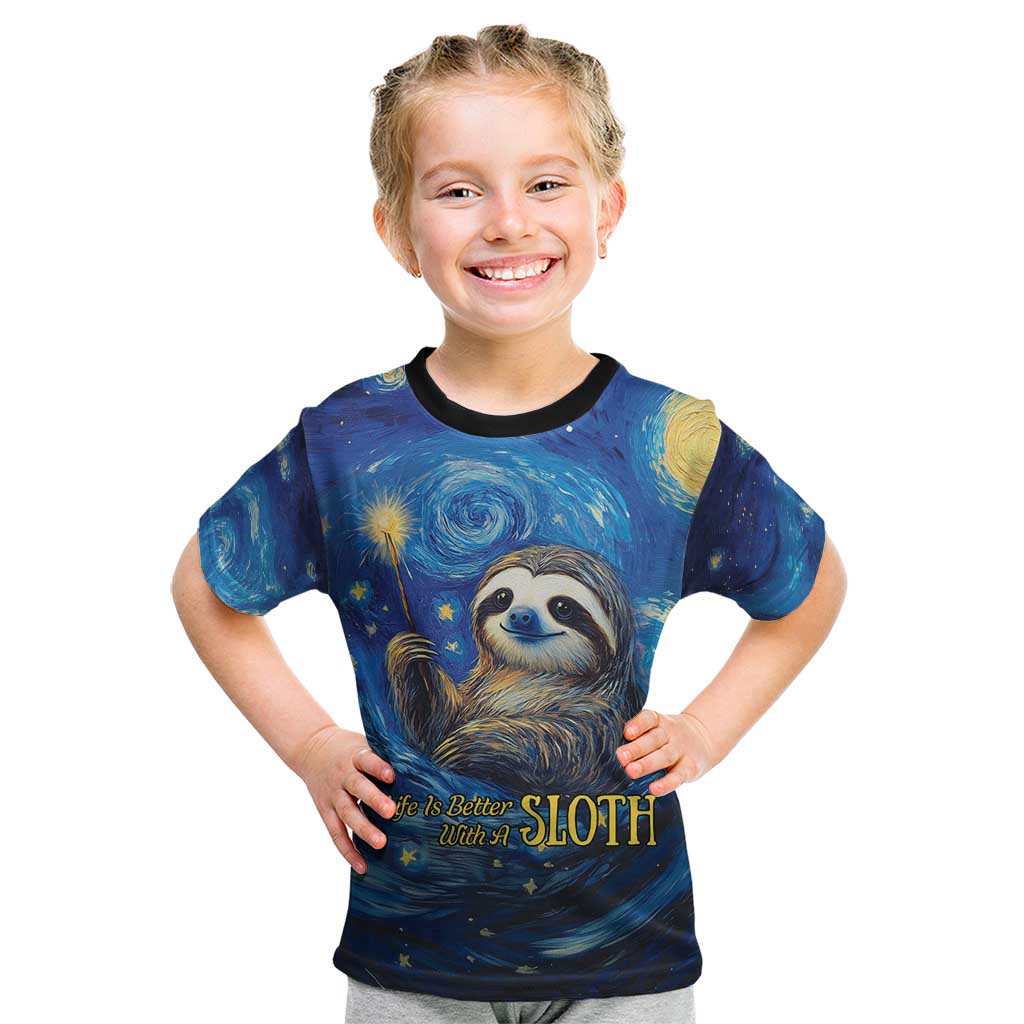 Sloth Life Is The Best Life Kid T Shirt with Starry Night Sky - Wonder Print Shop