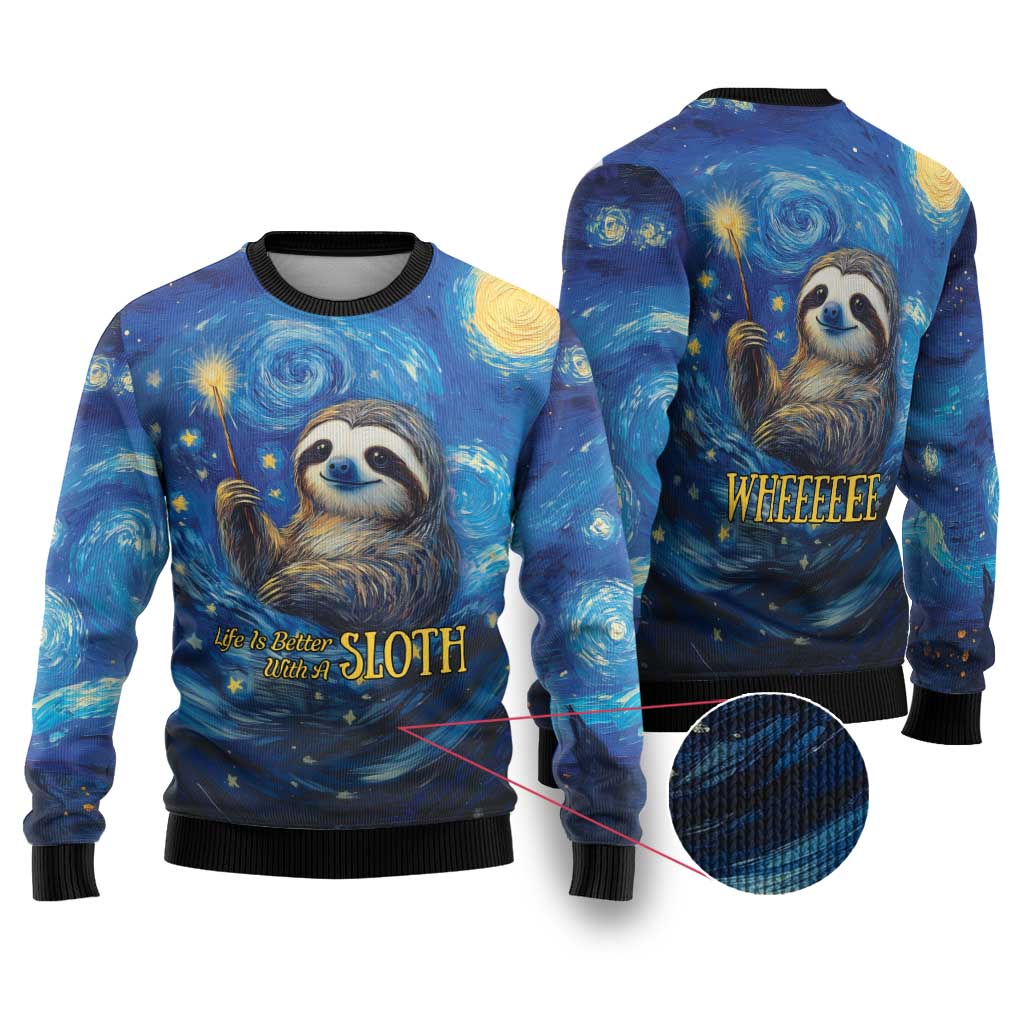 Sloth Life Is The Best Life Ugly Christmas Sweater with Starry Night Sky - Wonder Print Shop