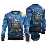Sloth Life Is The Best Life Ugly Christmas Sweater with Starry Night Sky - Wonder Print Shop