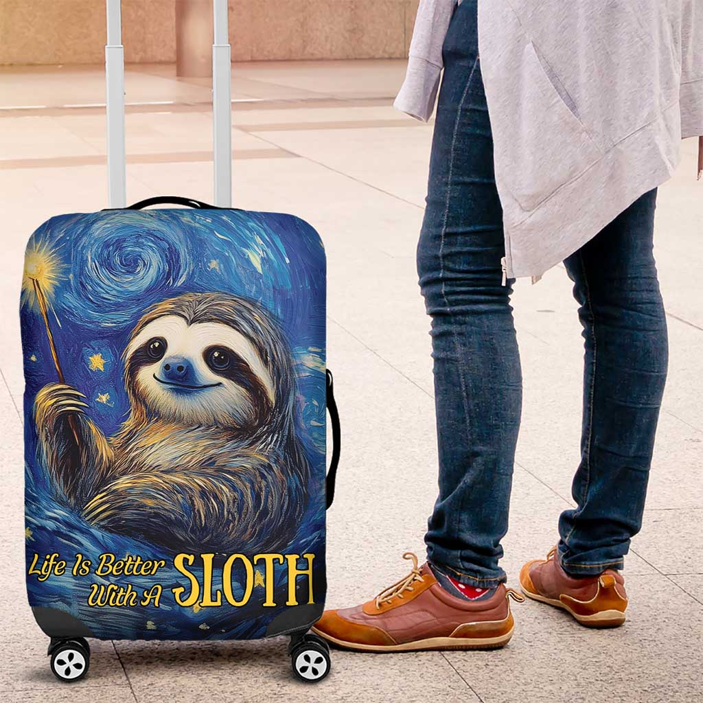 Sloth Life Is The Best Life Luggage Cover with Starry Night Sky - Wonder Print Shop