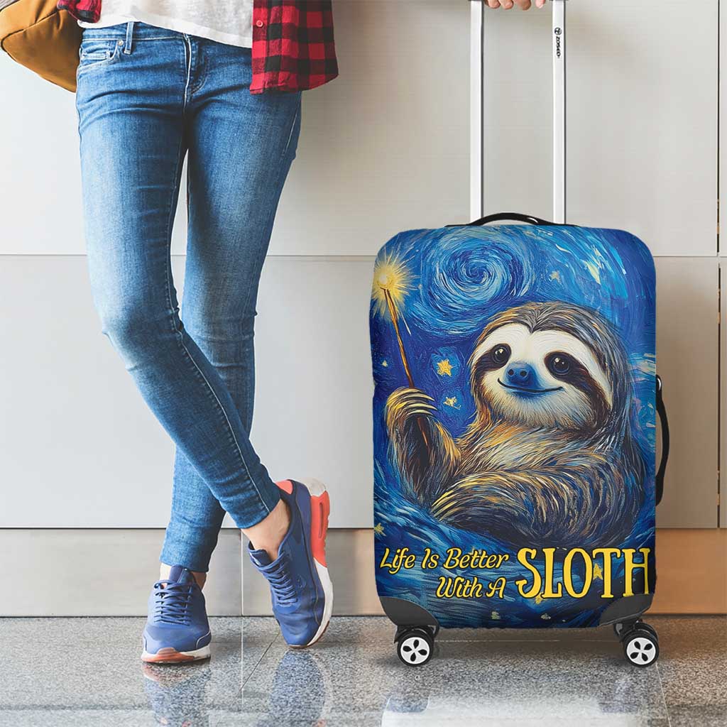 Sloth Life Is The Best Life Luggage Cover with Starry Night Sky - Wonder Print Shop