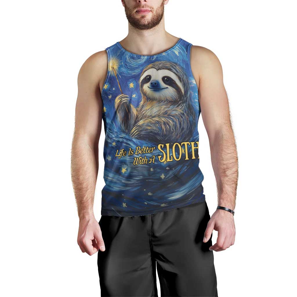 Sloth Life Is The Best Life Men Tank Top with Starry Night Sky - Wonder Print Shop