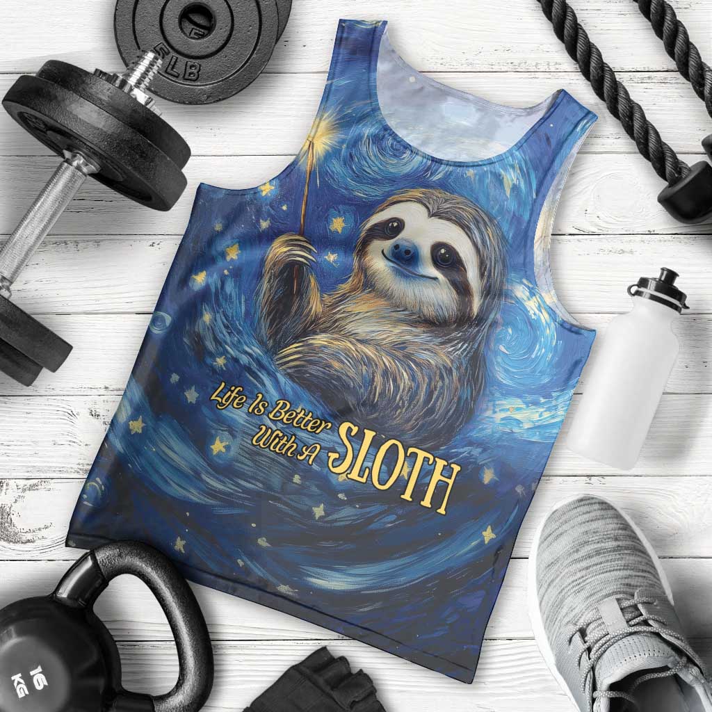 Sloth Life Is The Best Life Men Tank Top with Starry Night Sky - Wonder Print Shop
