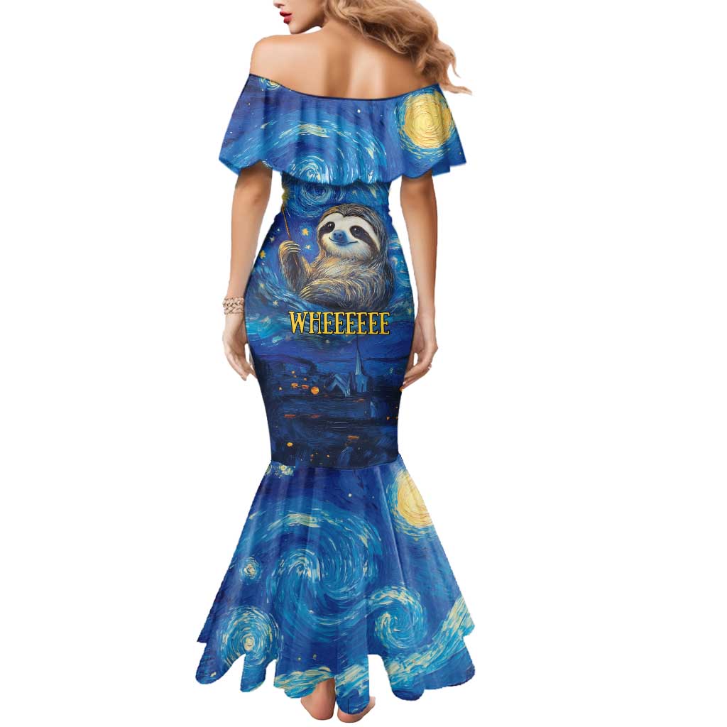 Sloth Life Is The Best Life Mermaid Dress with Starry Night Sky - Wonder Print Shop