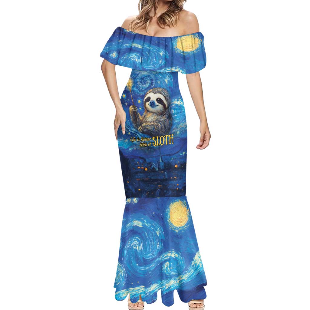 Sloth Life Is The Best Life Mermaid Dress with Starry Night Sky - Wonder Print Shop