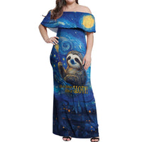 Sloth Life Is The Best Life Off Shoulder Maxi Dress with Starry Night Sky - Wonder Print Shop