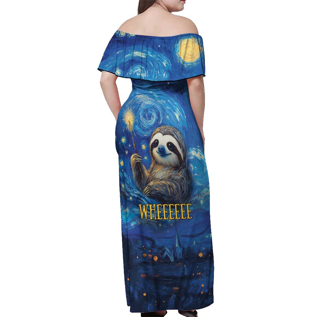 Sloth Life Is The Best Life Off Shoulder Maxi Dress with Starry Night Sky - Wonder Print Shop