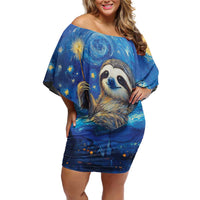 Sloth Life Is The Best Life Off Shoulder Short Dress with Starry Night Sky - Wonder Print Shop