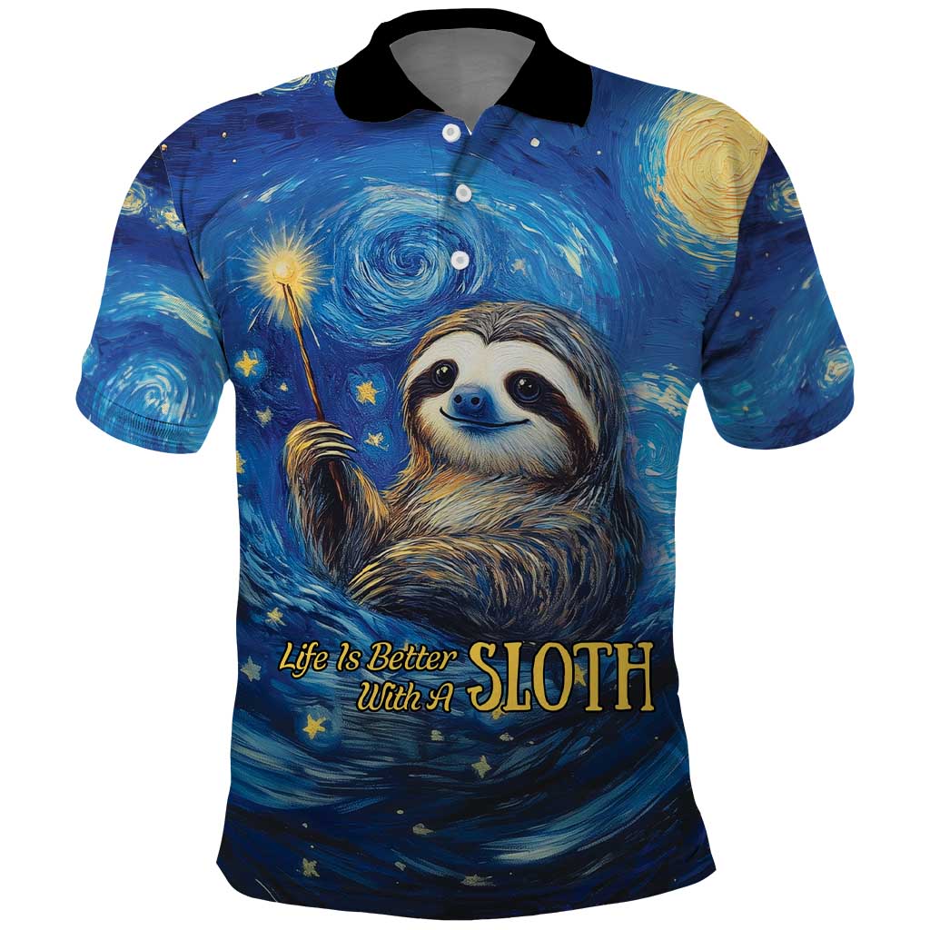 Sloth Life Is The Best Life Polo Shirt with Starry Night Sky - Wonder Print Shop