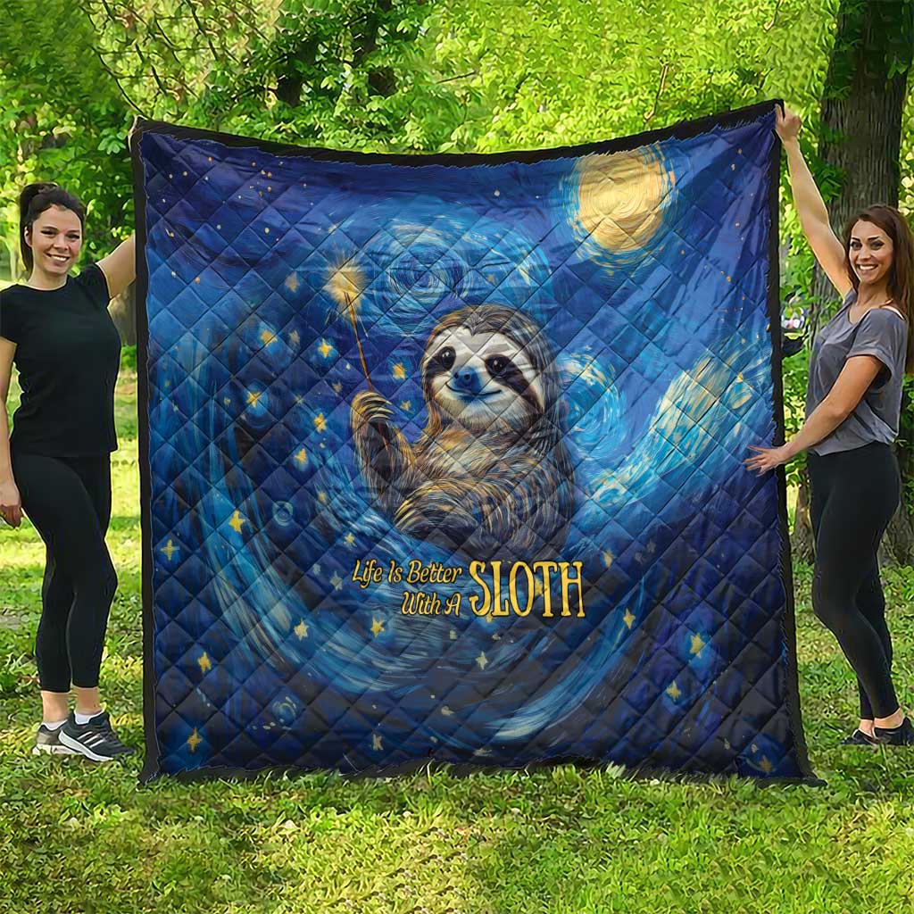 Sloth Life Is The Best Life Quilt with Starry Night Sky - Wonder Print Shop
