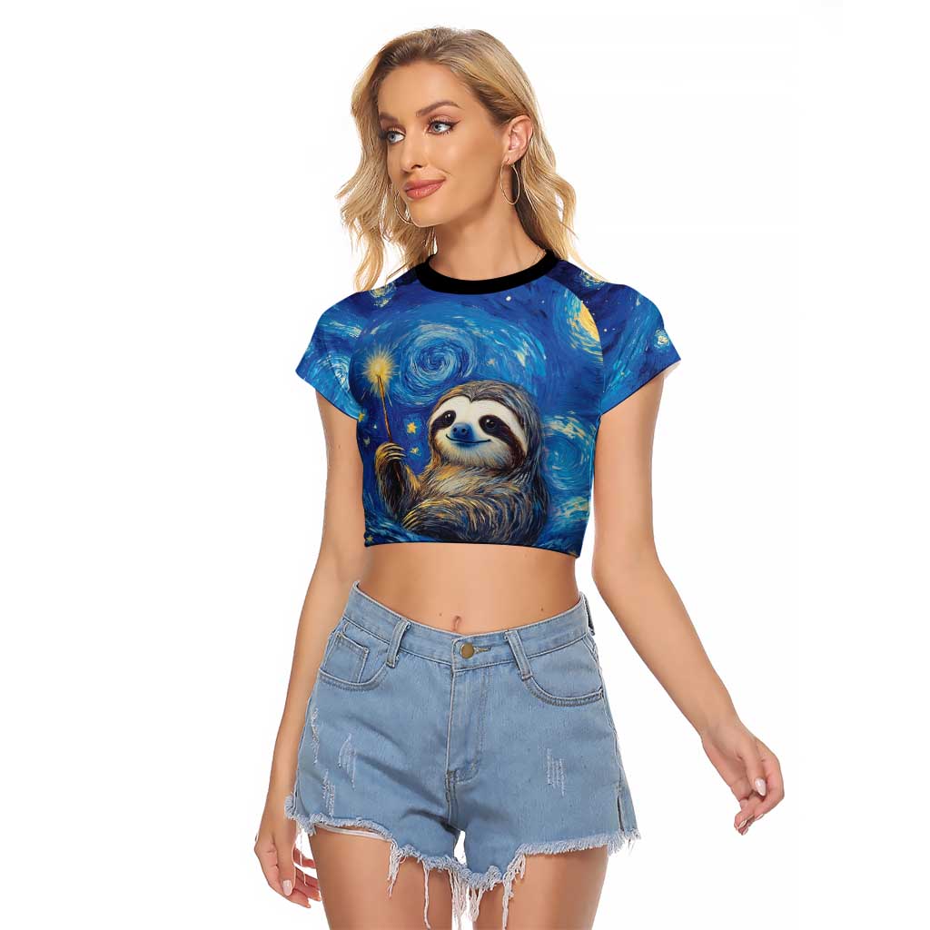 Sloth Life Is The Best Life Raglan Cropped T Shirt with Starry Night Sky - Wonder Print Shop
