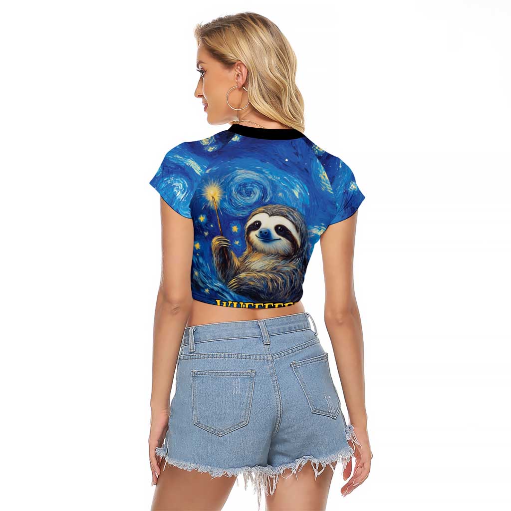 Sloth Life Is The Best Life Raglan Cropped T Shirt with Starry Night Sky - Wonder Print Shop