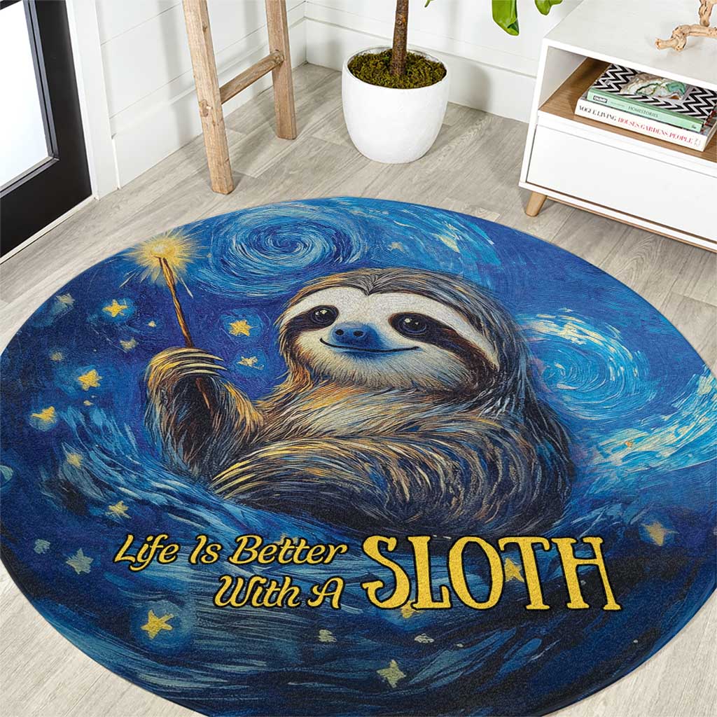Sloth Life Is The Best Life Round Carpet with Starry Night Sky