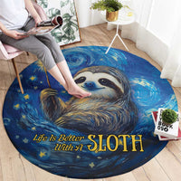 Sloth Life Is The Best Life Round Carpet with Starry Night Sky