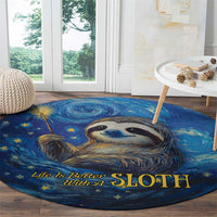 Sloth Life Is The Best Life Round Carpet with Starry Night Sky
