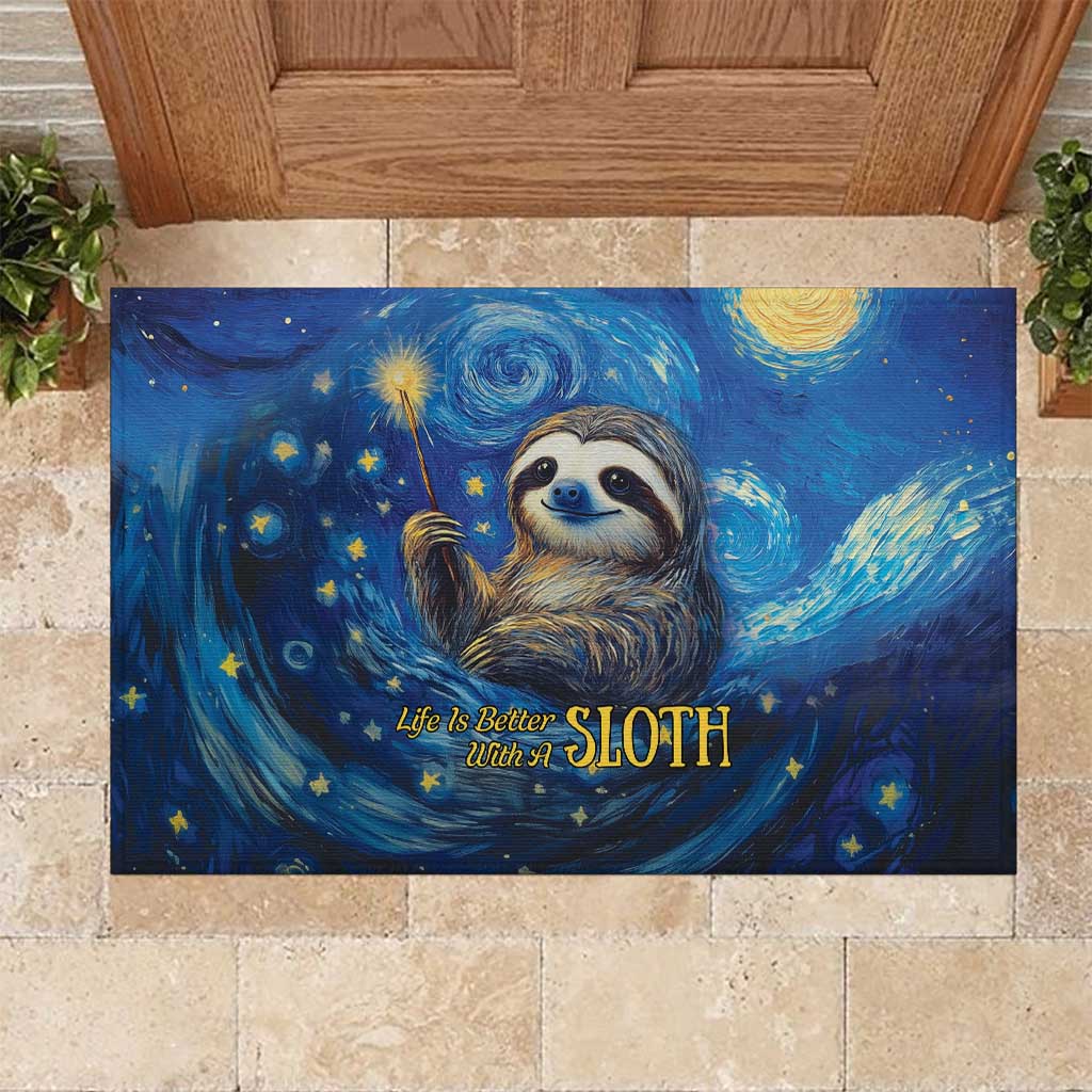 Sloth Life Is The Best Life Rubber Doormat with Starry Night Sky - Wonder Print Shop