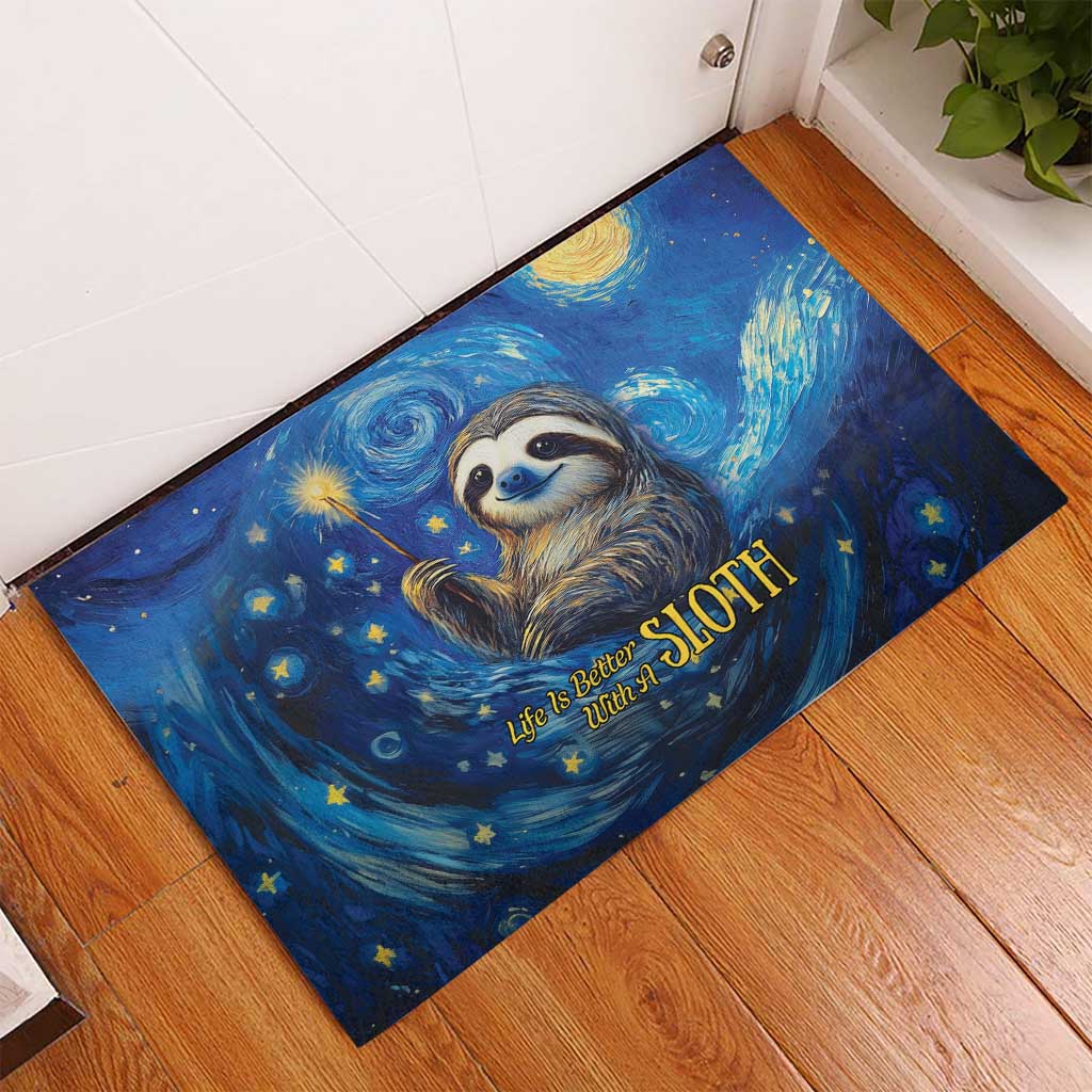 Sloth Life Is The Best Life Rubber Doormat with Starry Night Sky - Wonder Print Shop