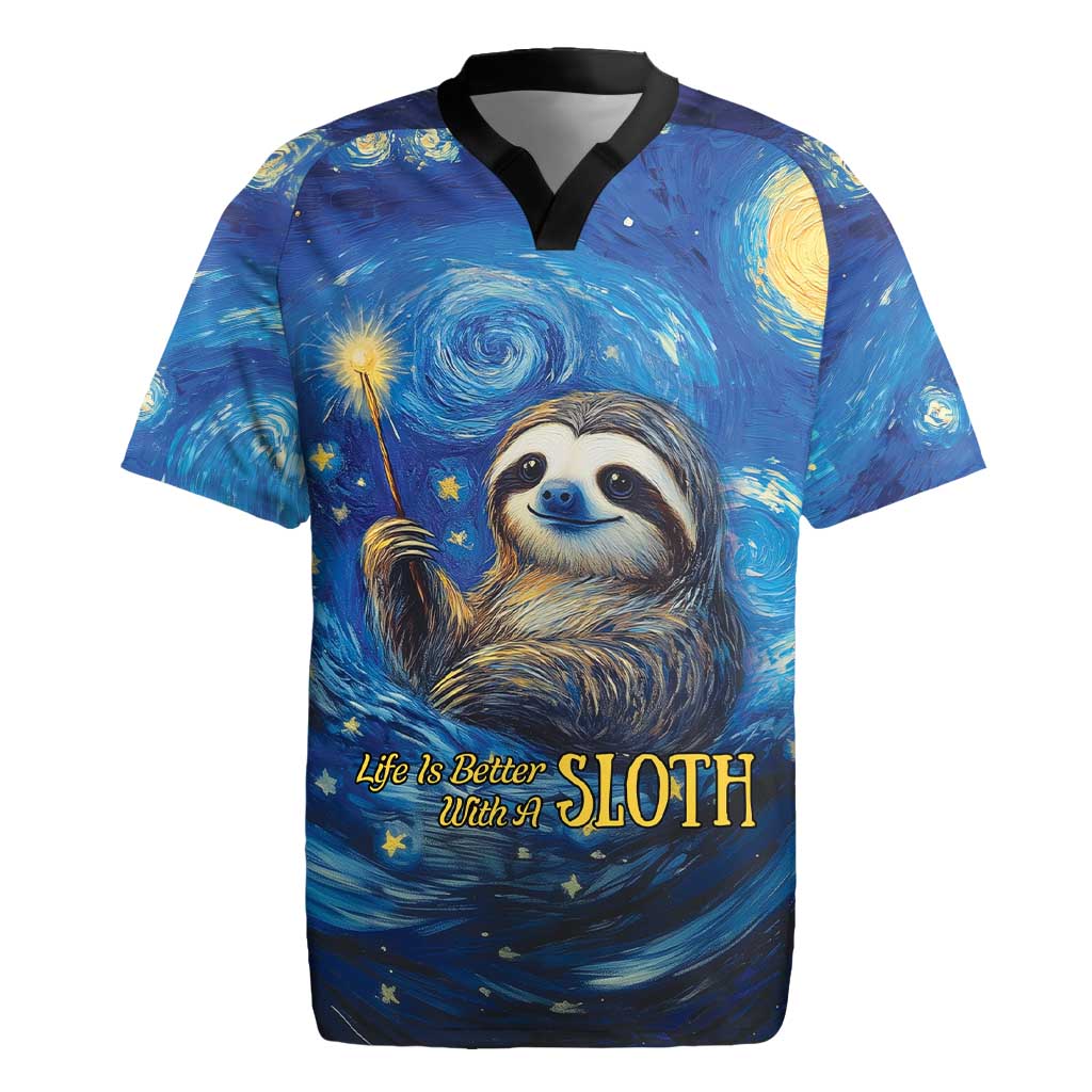 Sloth Life Is The Best Life Rugby Jersey with Starry Night Sky - Wonder Print Shop