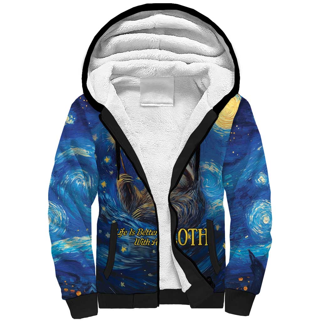 Sloth Life Is The Best Life Sherpa Hoodie with Starry Night Sky - Wonder Print Shop