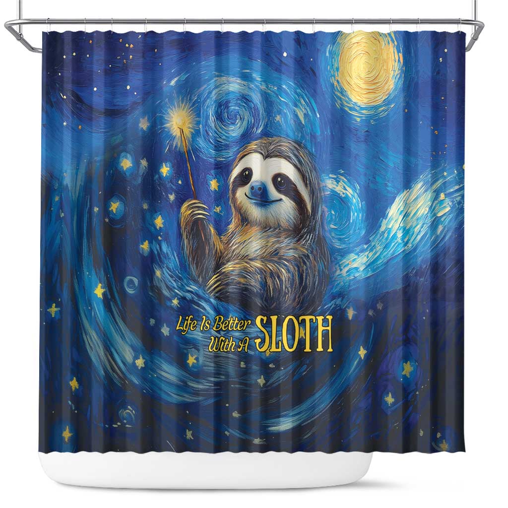 Sloth Life Is The Best Life Shower Curtain with Starry Night Sky