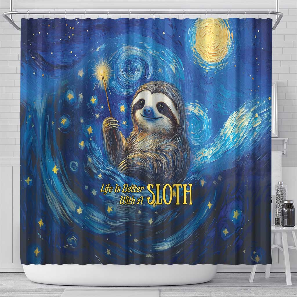 Sloth Life Is The Best Life Shower Curtain with Starry Night Sky