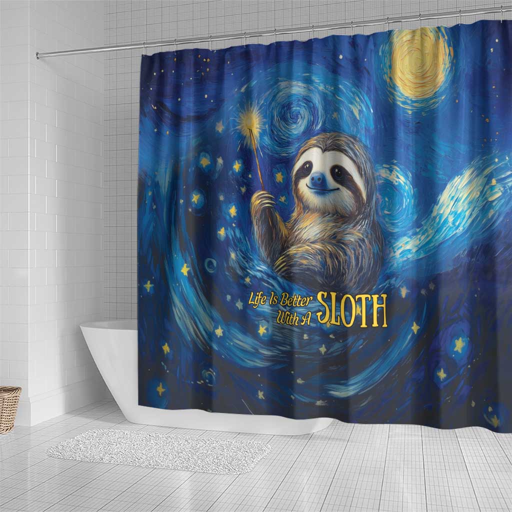 Sloth Life Is The Best Life Shower Curtain with Starry Night Sky