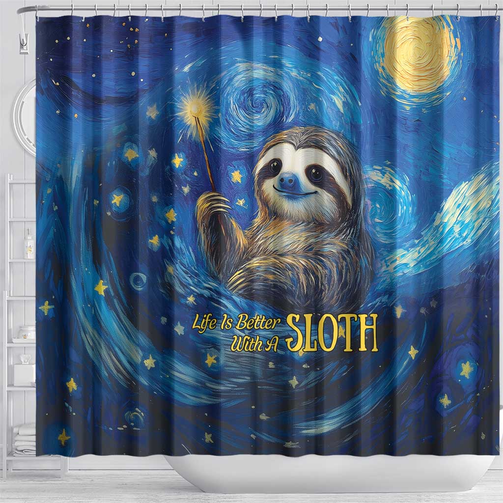 Sloth Life Is The Best Life Shower Curtain with Starry Night Sky