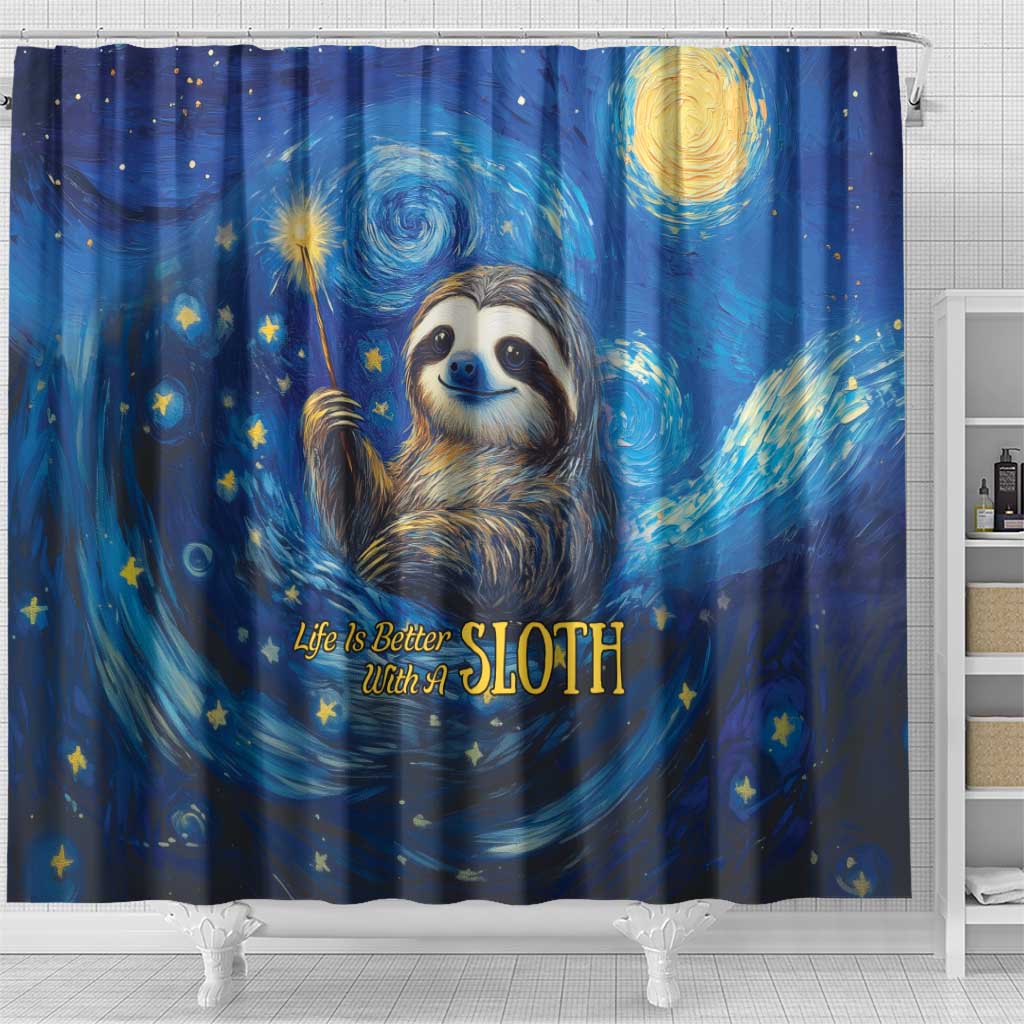 Sloth Life Is The Best Life Shower Curtain with Starry Night Sky