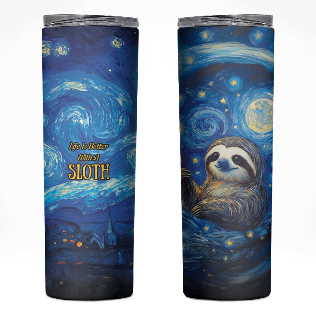 Sloth Life Is The Best Life Skinny Tumbler with Starry Night Sky - Wonder Print Shop