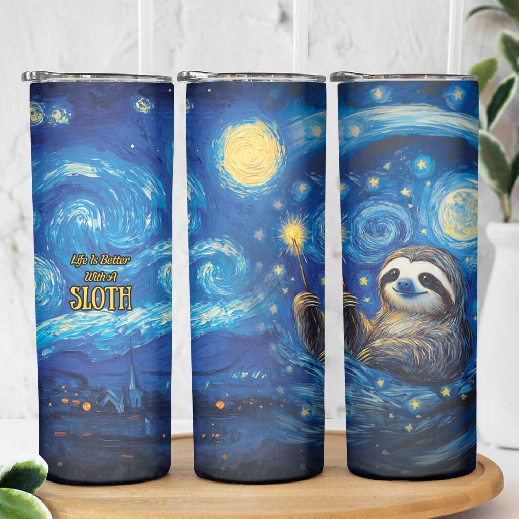 Sloth Life Is The Best Life Skinny Tumbler with Starry Night Sky - Wonder Print Shop