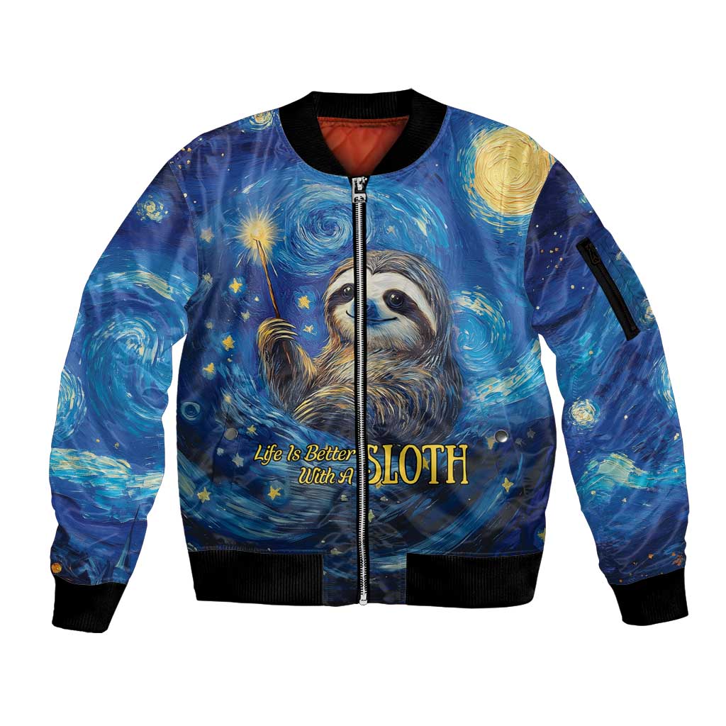Sloth Life Is The Best Life Sleeve Zip Bomber Jacket with Starry Night Sky - Wonder Print Shop