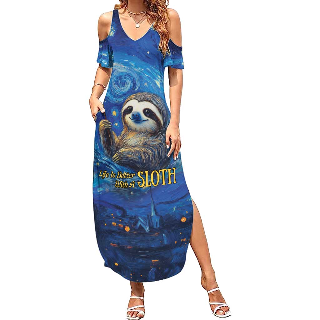 Sloth Life Is The Best Life Summer Maxi Dress with Starry Night Sky - Wonder Print Shop