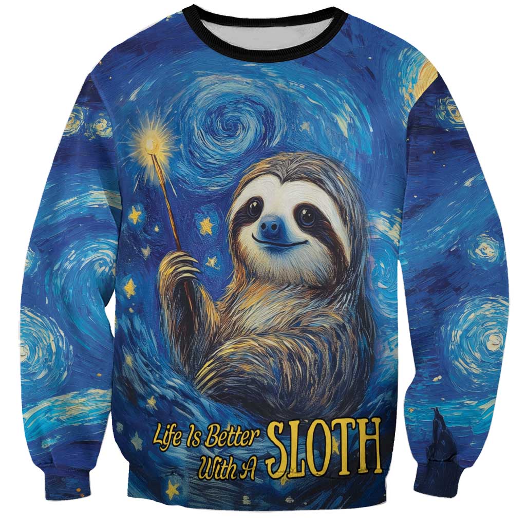 Sloth Life Is The Best Life Sweatshirt with Starry Night Sky - Wonder Print Shop