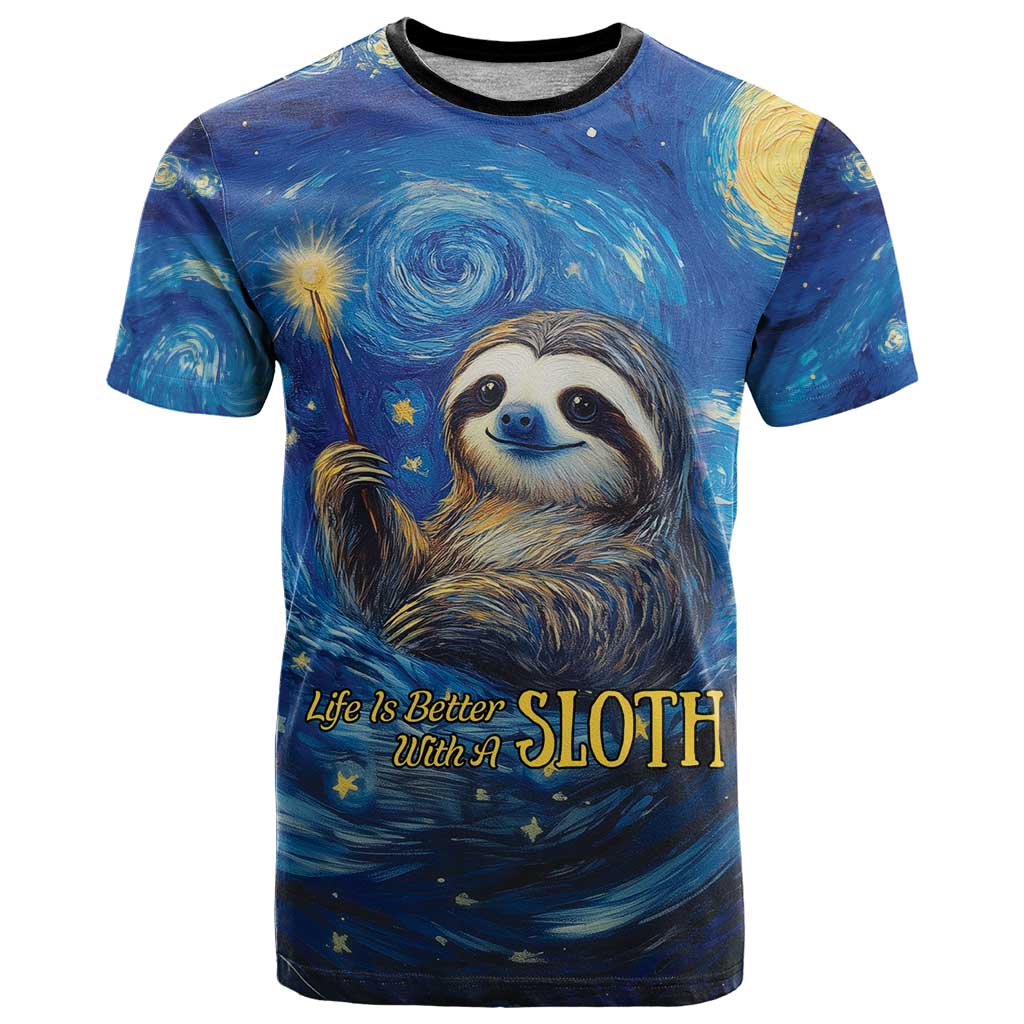 Sloth Life Is The Best Life T Shirt with Starry Night Sky - Wonder Print Shop