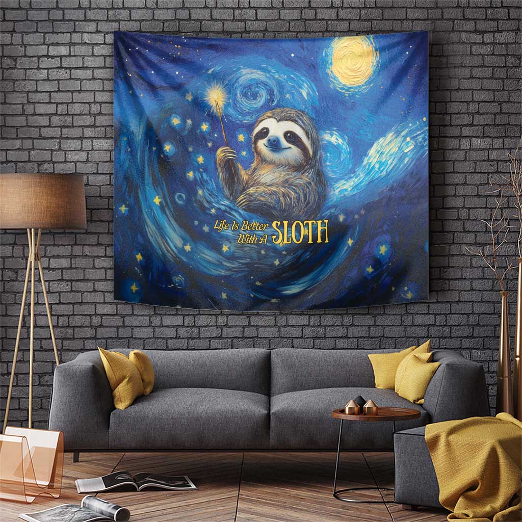 Sloth Life Is The Best Life Tapestry with Starry Night Sky - Wonder Print Shop