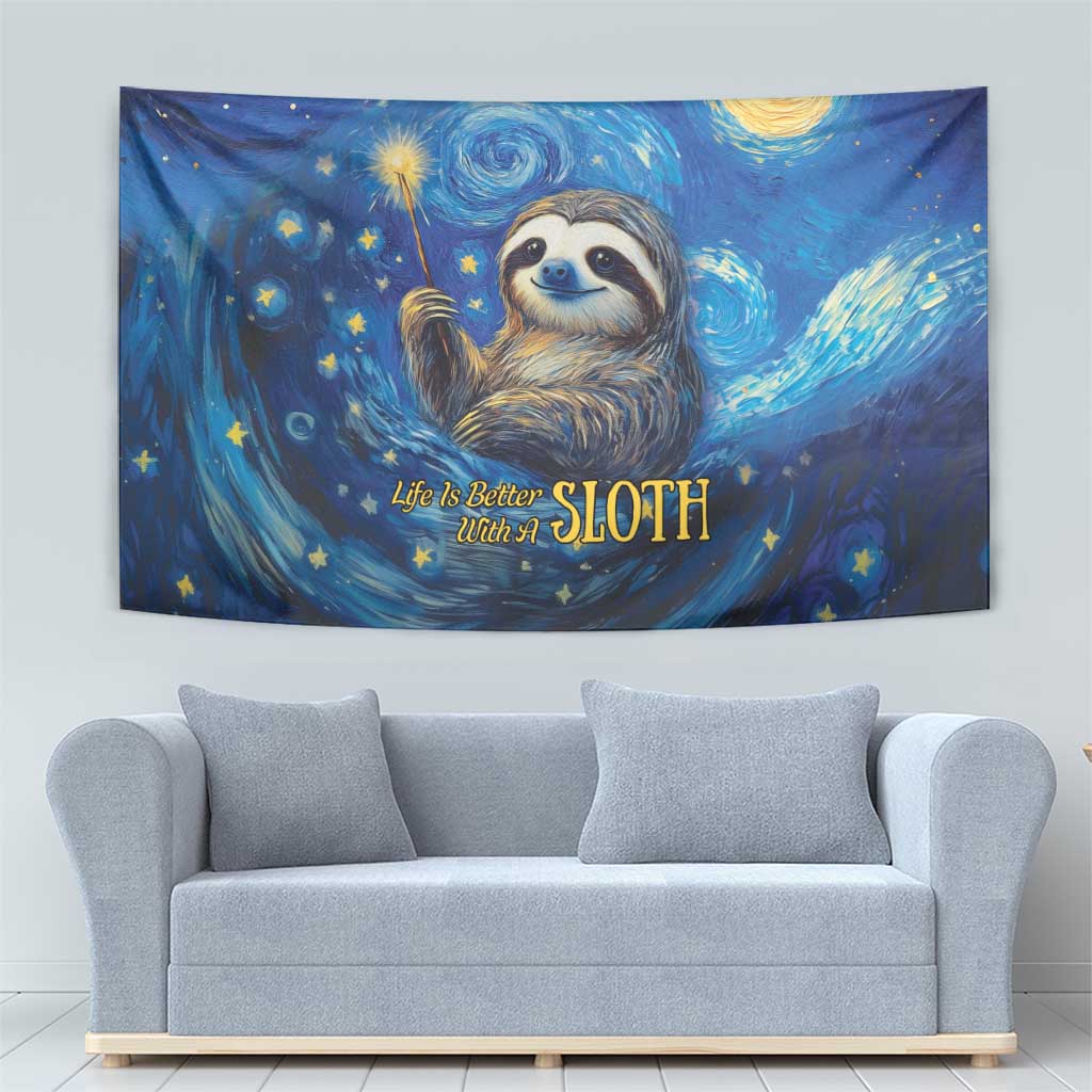 Sloth Life Is The Best Life Tapestry with Starry Night Sky - Wonder Print Shop