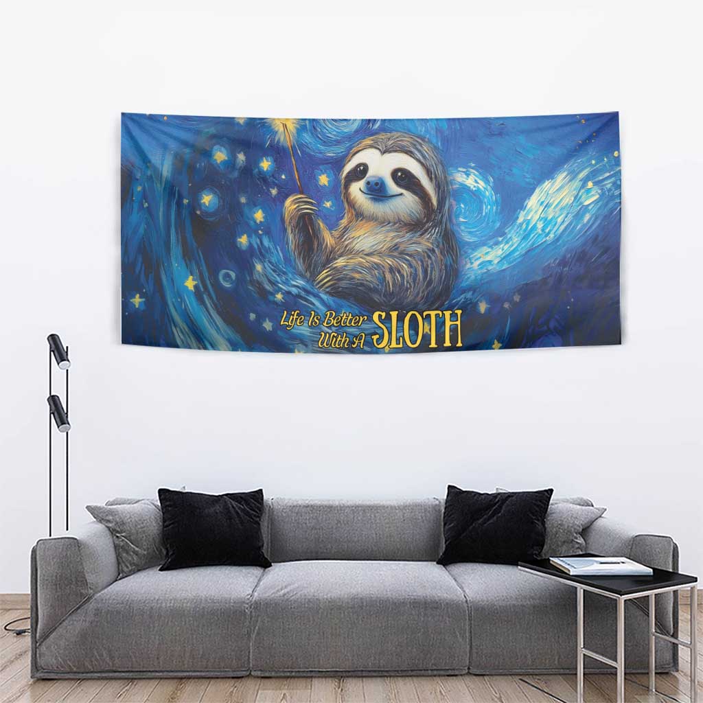 Sloth Life Is The Best Life Tapestry with Starry Night Sky - Wonder Print Shop
