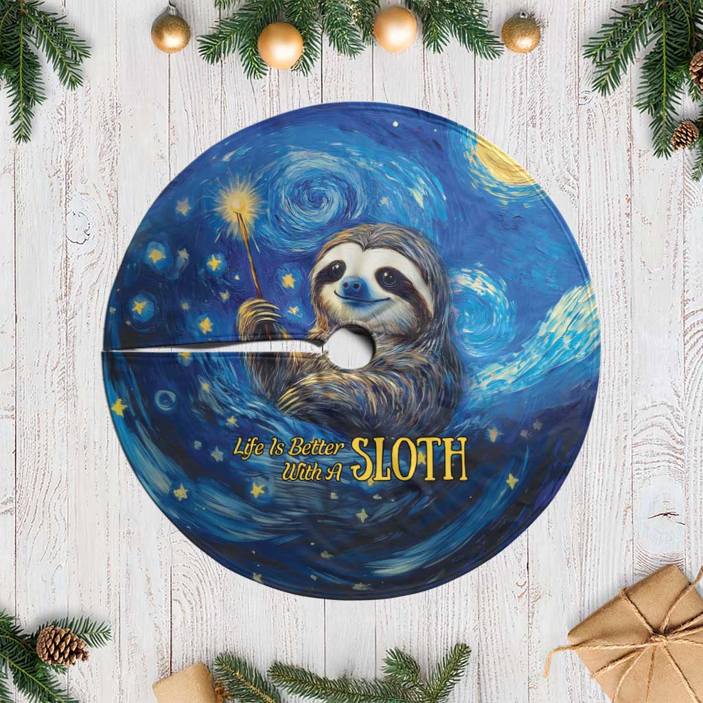 Sloth Life Is The Best Life Tree Skirt with Starry Night Sky - Wonder Print Shop