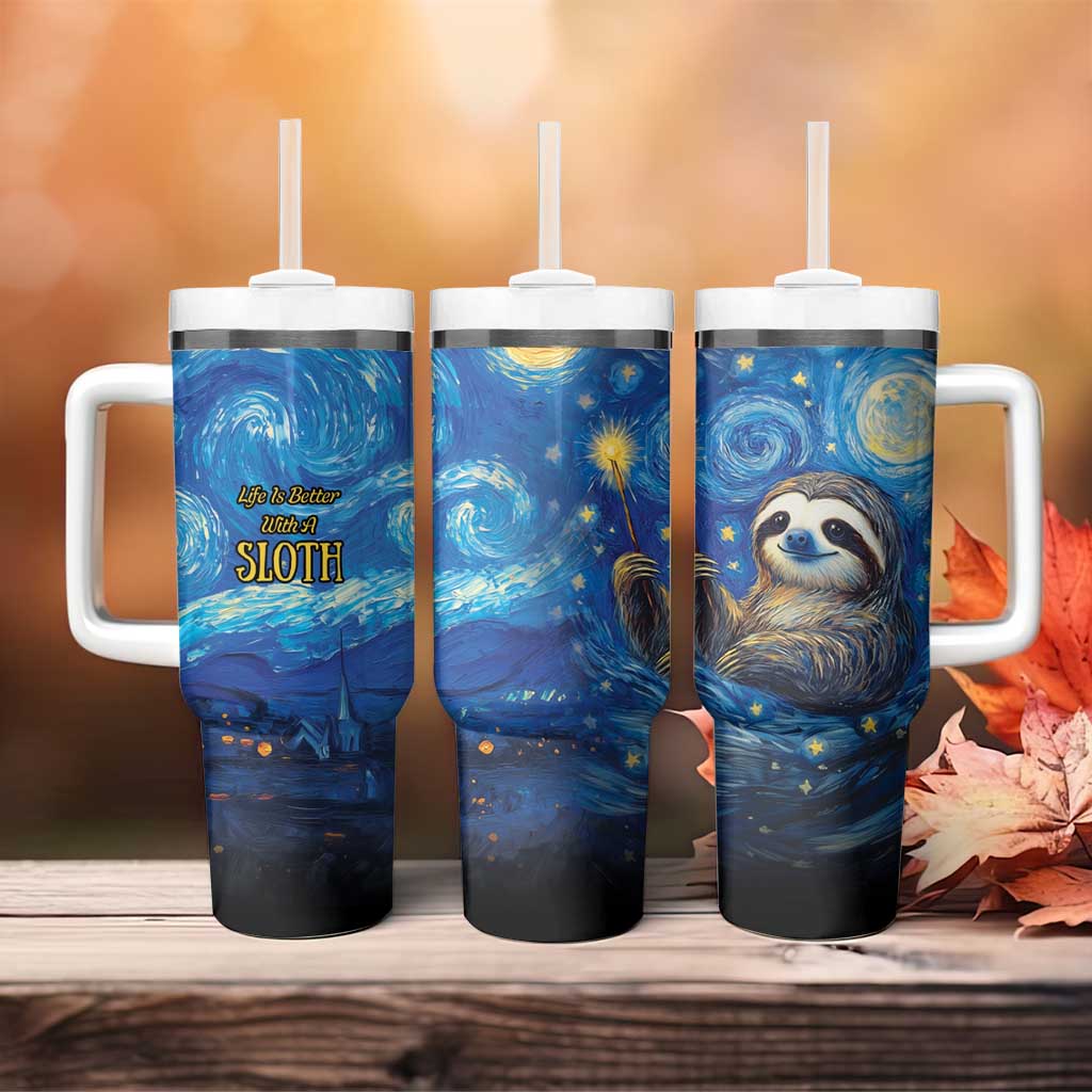 Sloth Life Is The Best Life Tumbler With Handle with Starry Night Sky - Wonder Print Shop