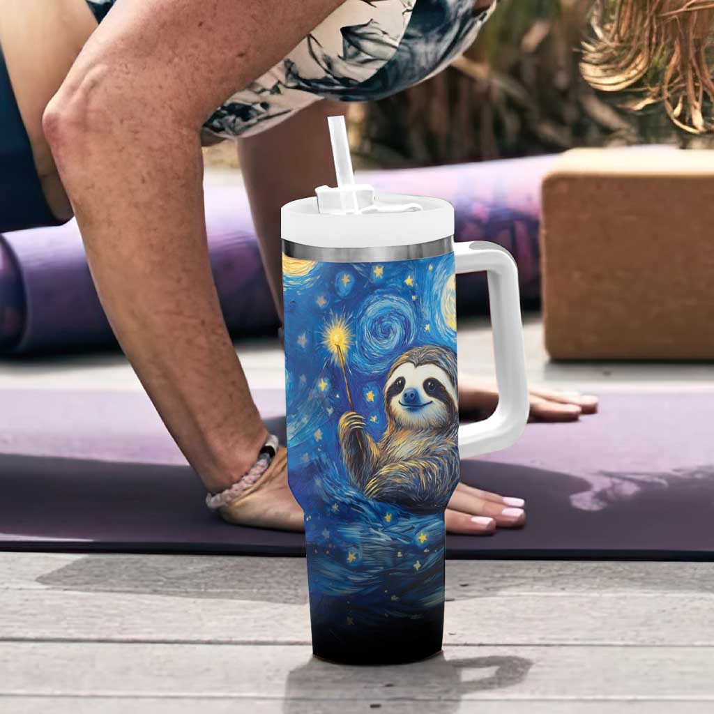 Sloth Life Is The Best Life Tumbler With Handle with Starry Night Sky - Wonder Print Shop
