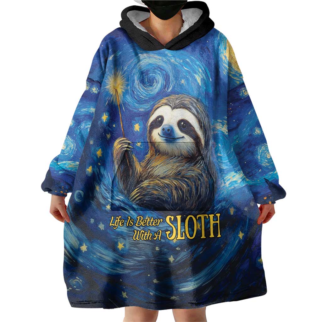 Sloth Life Is The Best Life Wearable Blanket Hoodie with Starry Night Sky - Wonder Print Shop