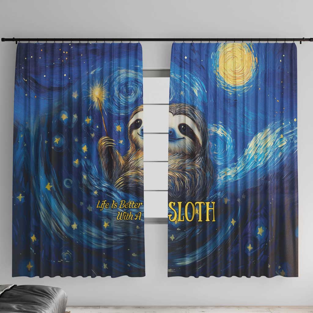 Sloth Life Is The Best Life Window Curtain with Starry Night Sky - Wonder Print Shop