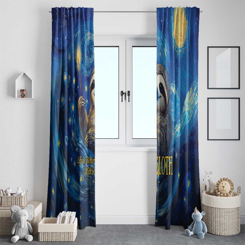 Sloth Life Is The Best Life Window Curtain with Starry Night Sky - Wonder Print Shop