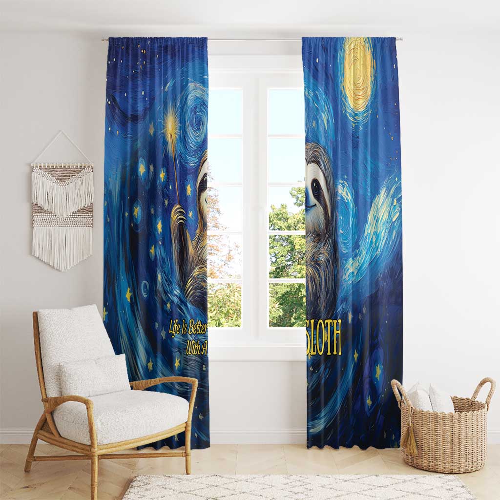 Sloth Life Is The Best Life Window Curtain with Starry Night Sky - Wonder Print Shop