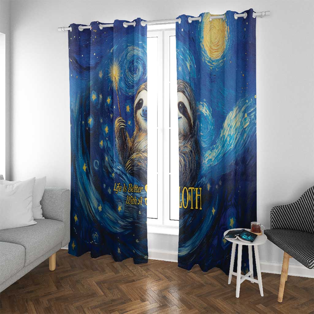 Sloth Life Is The Best Life Window Curtain with Starry Night Sky - Wonder Print Shop