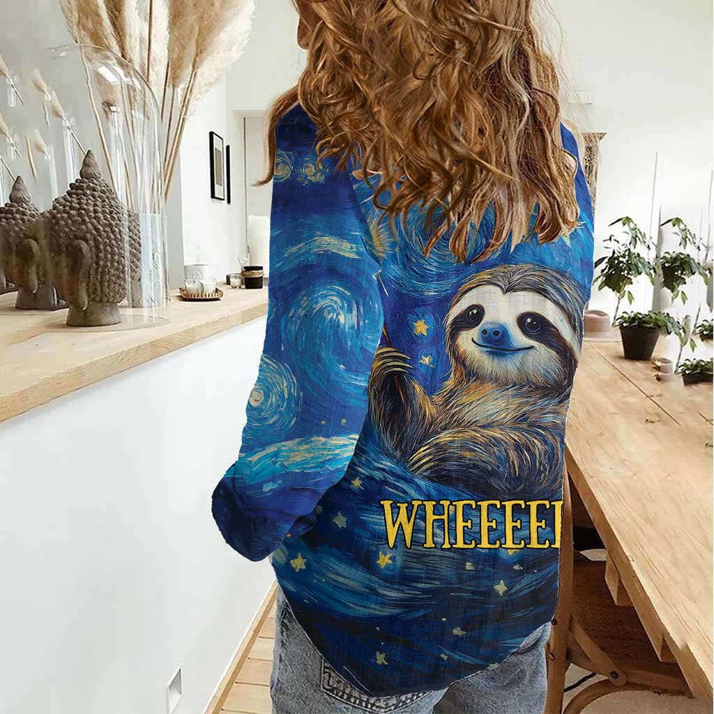 Sloth Life Is The Best Life Women Casual Shirt with Starry Night Sky - Wonder Print Shop
