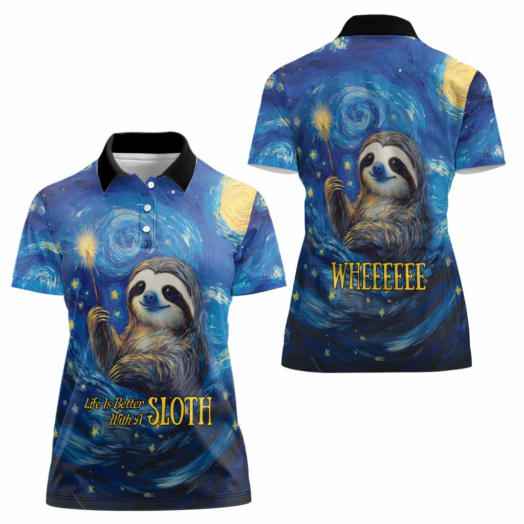 Sloth Life Is The Best Life Women Polo Shirt with Starry Night Sky - Wonder Print Shop